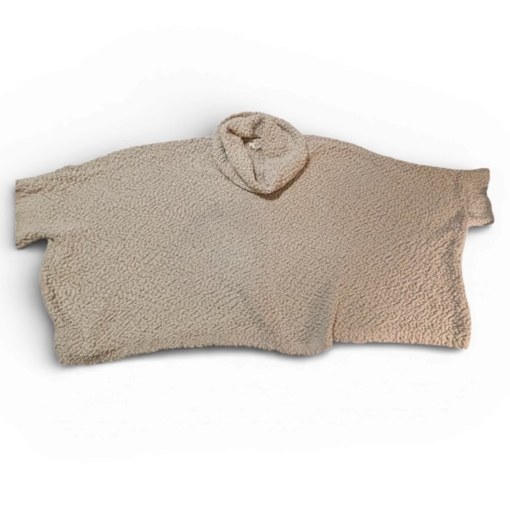 Hippie Rose Beige Cozy Cream Sherpa Pullover Poncho Style Sweater Sz L